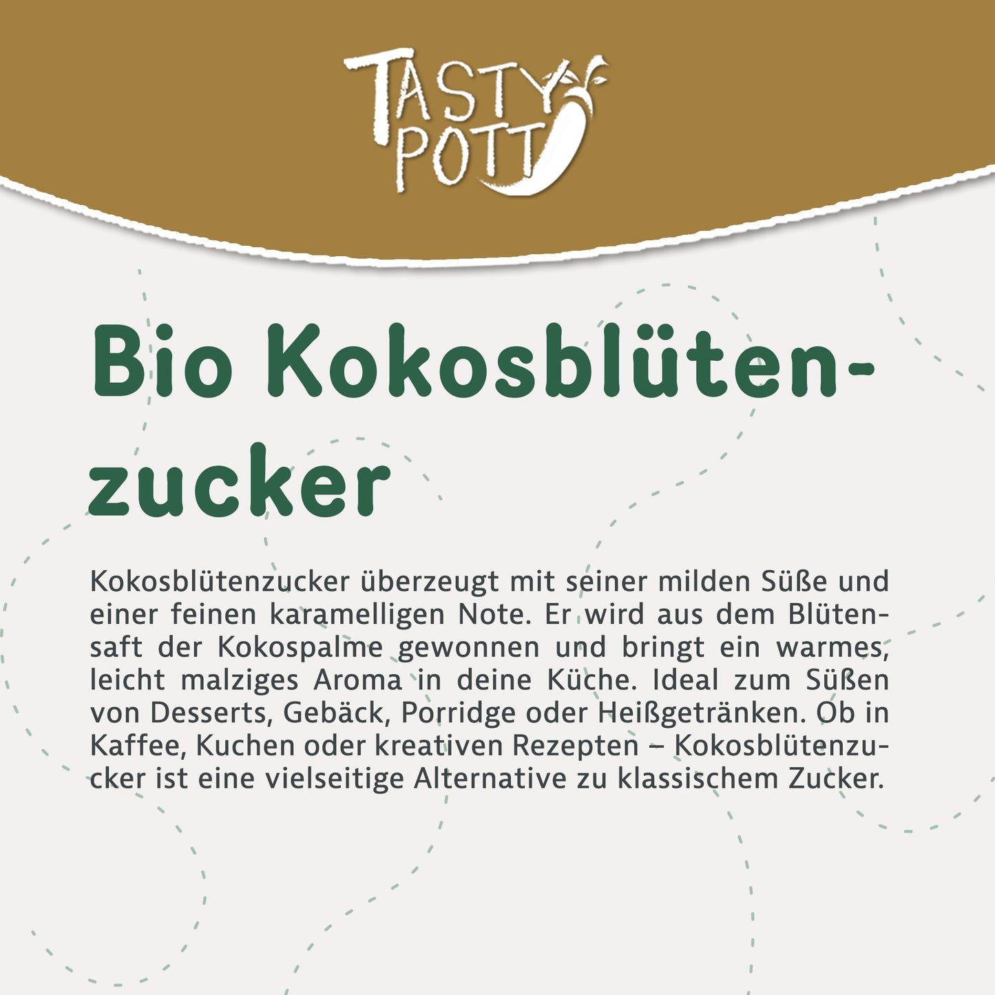 Bio Kokosblütenzucker im 1kg Beutel, mild und malzig, ideal für Desserts.