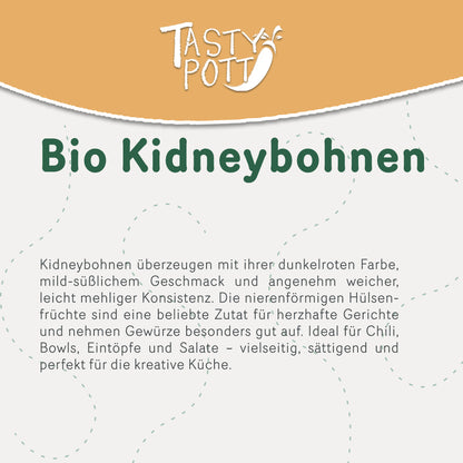 Bio Kidneybohnen Vorratsbeutel 2kg, dunkelrot, ideal für Chilis und Salate.