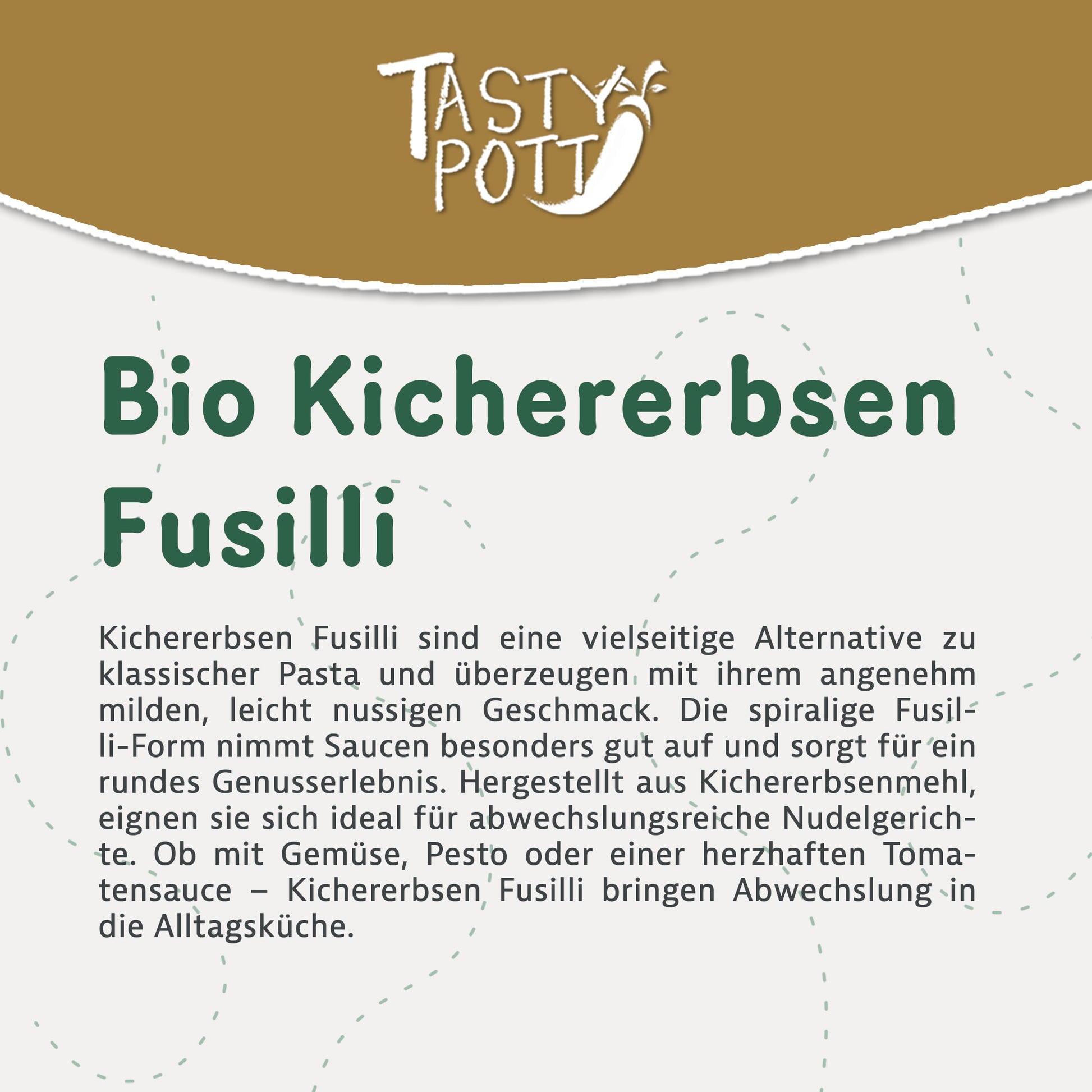 Bio Kichererbsen Fusilli 1kg Beutel, glutenfrei und proteinreich.
