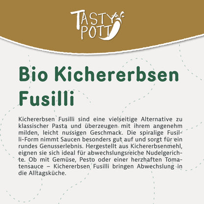 Bio Kichererbsen Fusilli 1kg Beutel, glutenfrei und proteinreich.