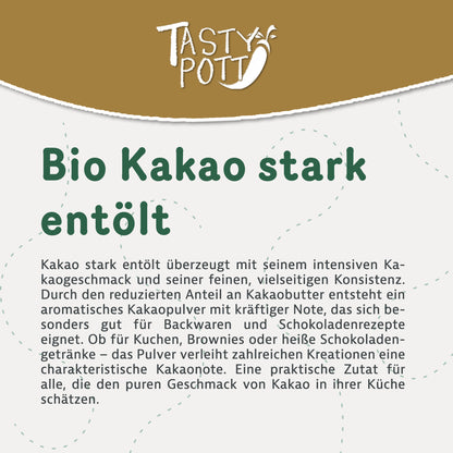 Bio Kakao stark entölt, 1kg Beutel, intensiver Kakaogeschmack für Backwaren.