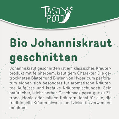 Bio Johanniskraut geschnitten, 100g Beutel, aromatische Kräuter für Tees.