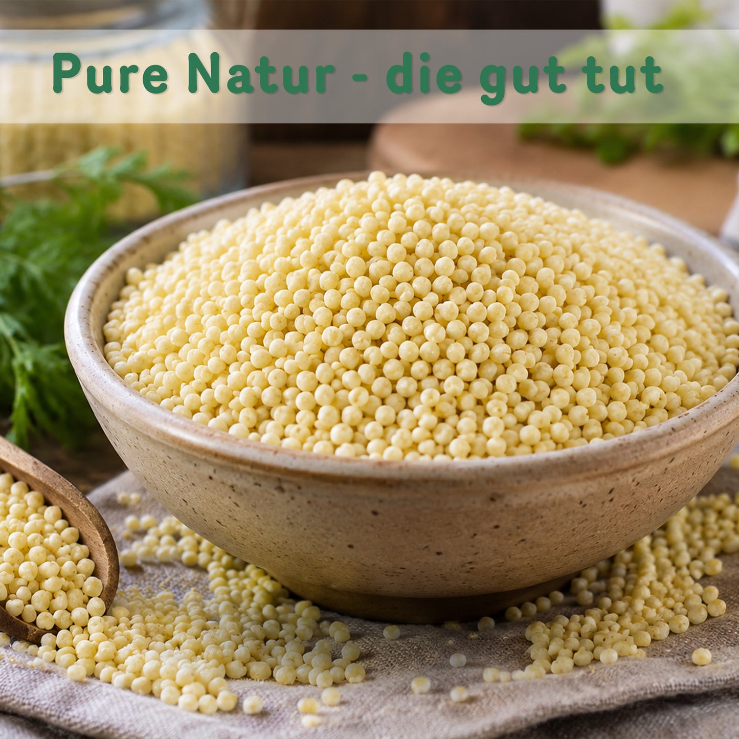 Bio Hirse geschält im 1kg Beutel, ideal für gesunde Ernährung.