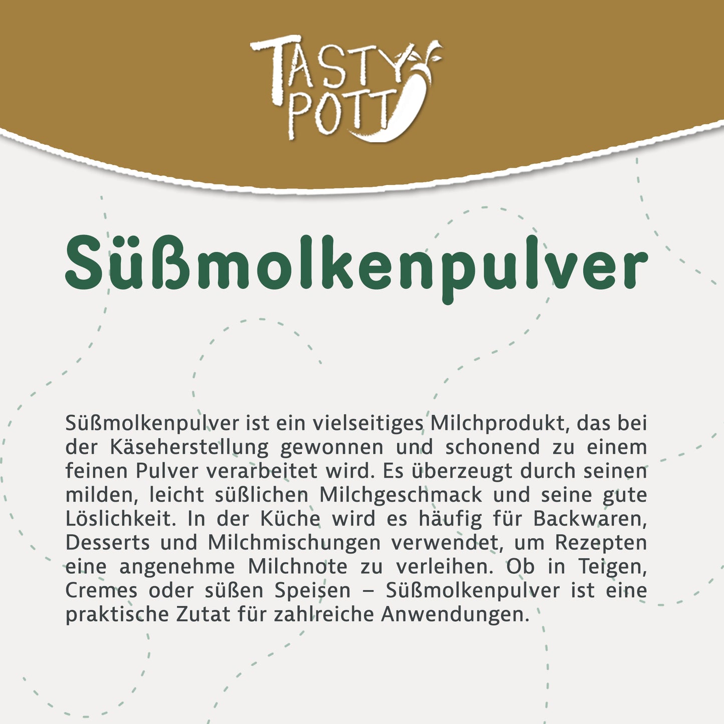 Süßmolkenpulver in 1kg Beutel von Tasty Pott, vielseitig für Backen und Desserts.