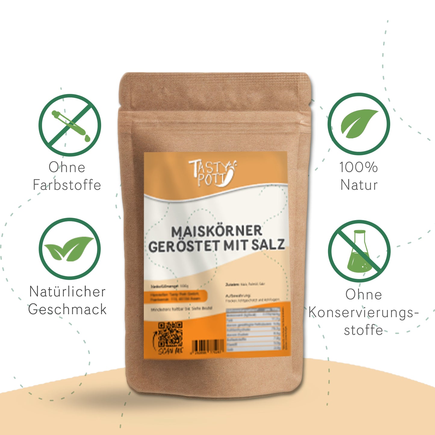 Geröstete, gesalzene Maiskörner von Tasty Pott, 1 kg, 100% natürlich.