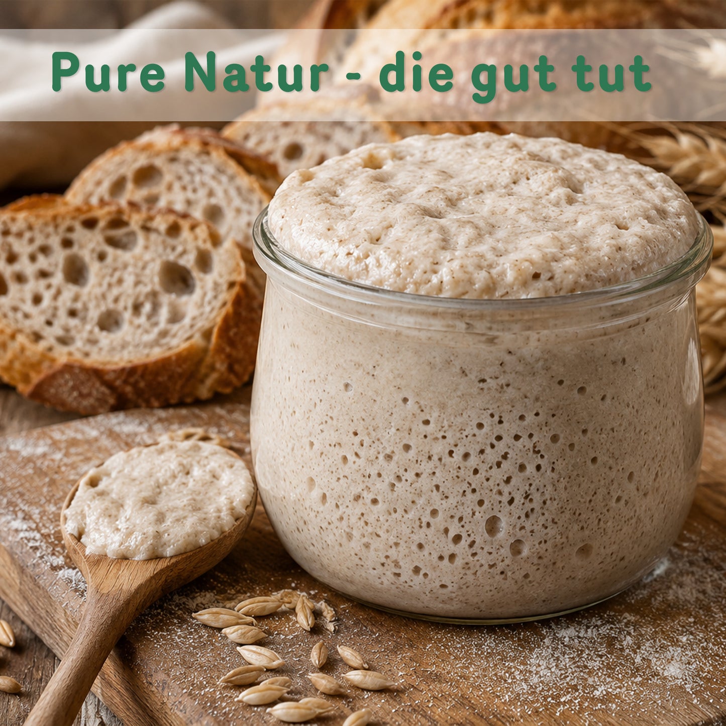 Getrockneter Roggensauerteig von Tasty Pott im Glas, ideal für Brotbacken.