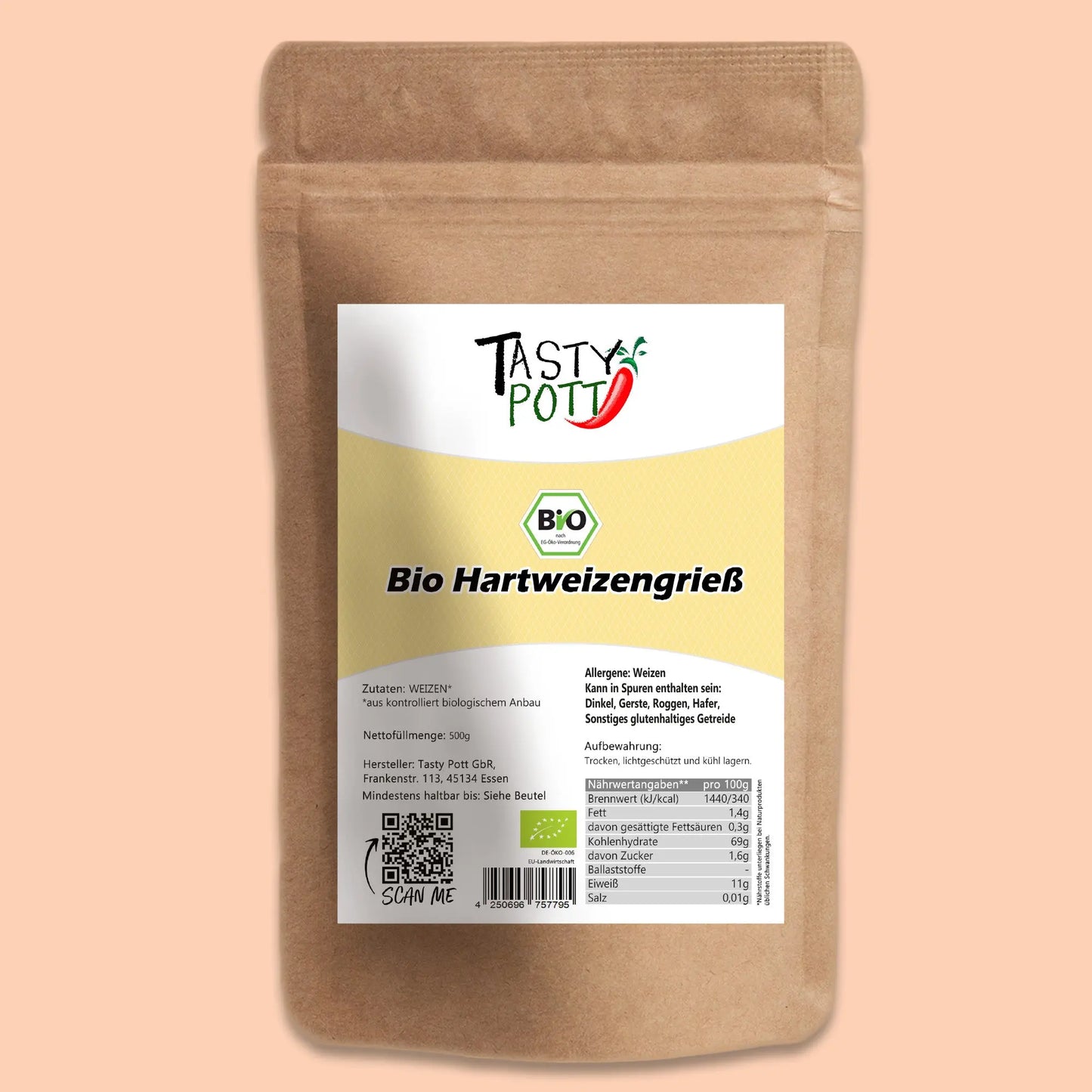 Bio Hartweizengrieß von Tasty Pott - Im Beutel Tasty Pott