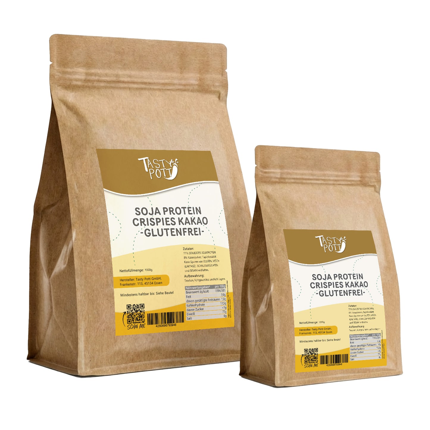 Soja Protein Crispies Kakao - 77% Eiweiß - ab 1Kg von Tasty Pott