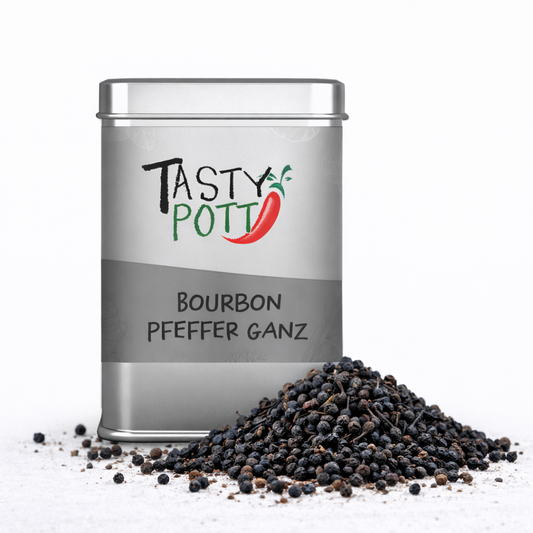 Bourbon Pfeffer schwarz ganz in 50g Dose von Tasty Pott