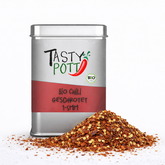 Bio Chili geschrotet mit Saat - 60g Dose von Tasty Pott