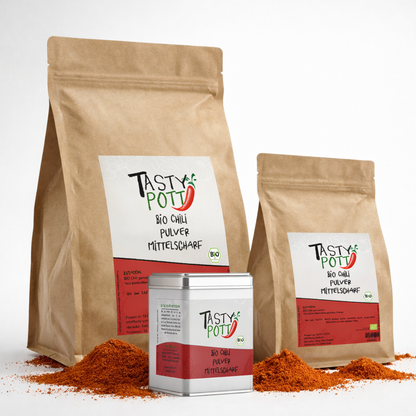Bio Chilipulver mittelscharf - Im Beutel ab 30g von Tasty Pott