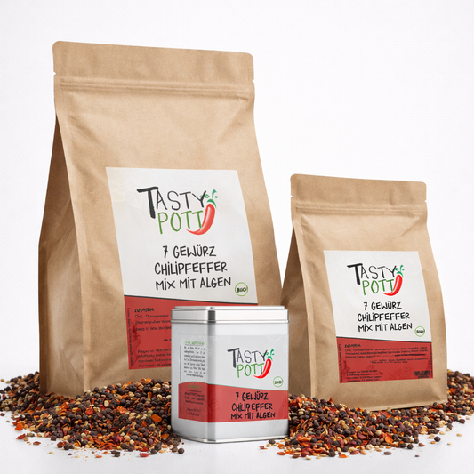 7 Gewürz Chilipfeffer mit Algen - Scharfe Mischung - ab 30g von Tasty Pott