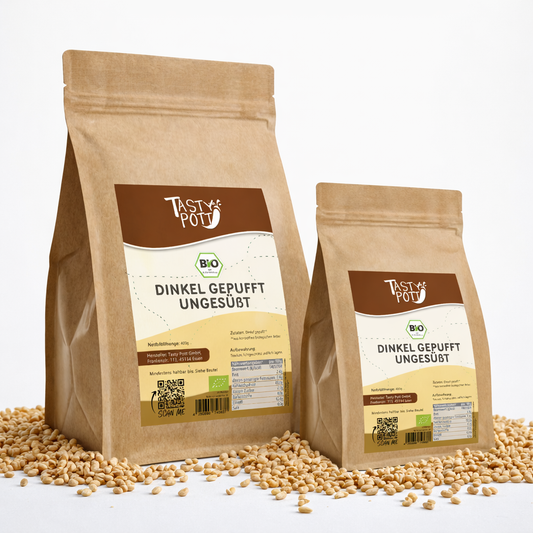 Bio Dinkel gepufft ungesüßt - ab 400g Beutel von Tasty Pott