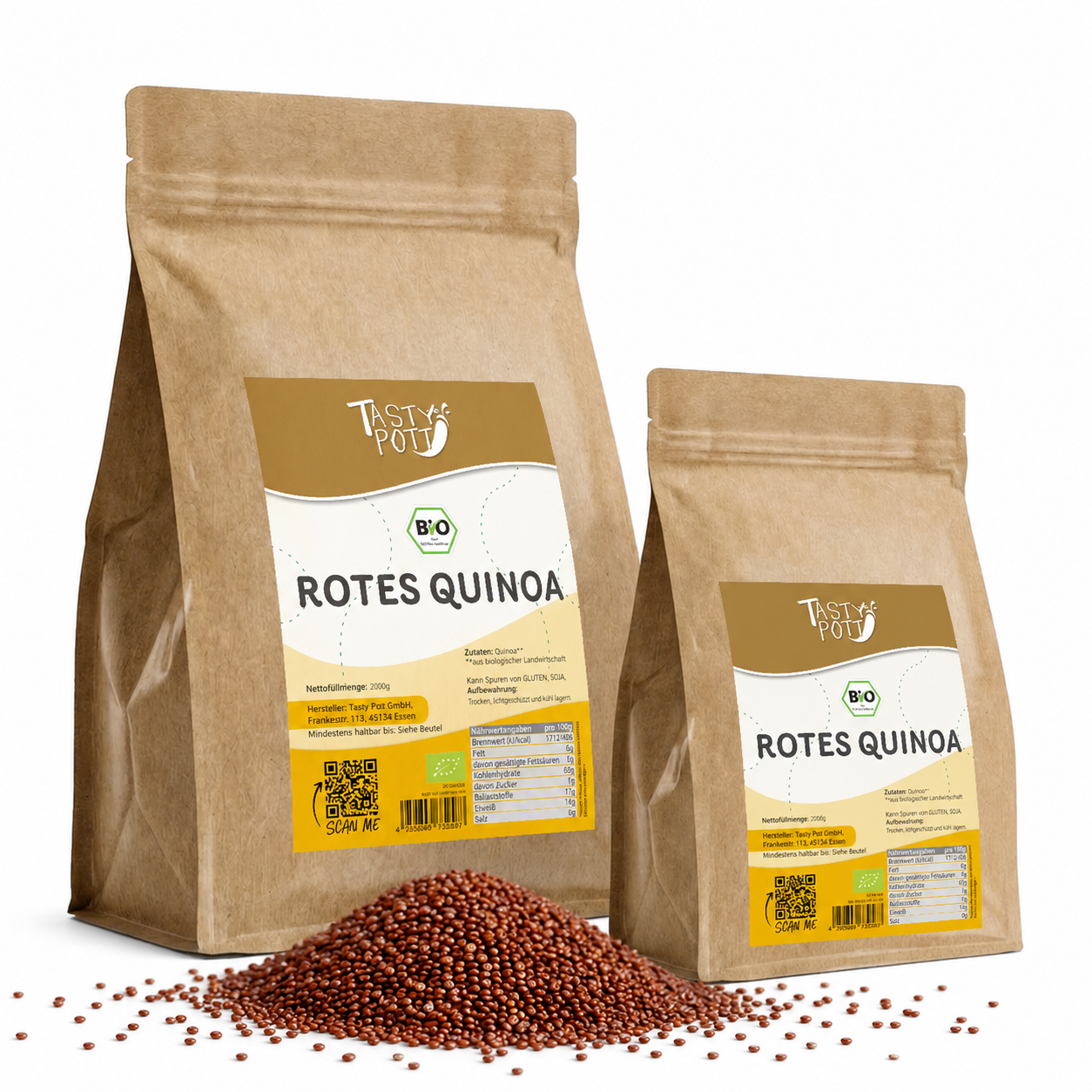 Bio Quinoa Rot 2 kg - Glutenfrei & Nussig - im Beutel von Tasty Pott