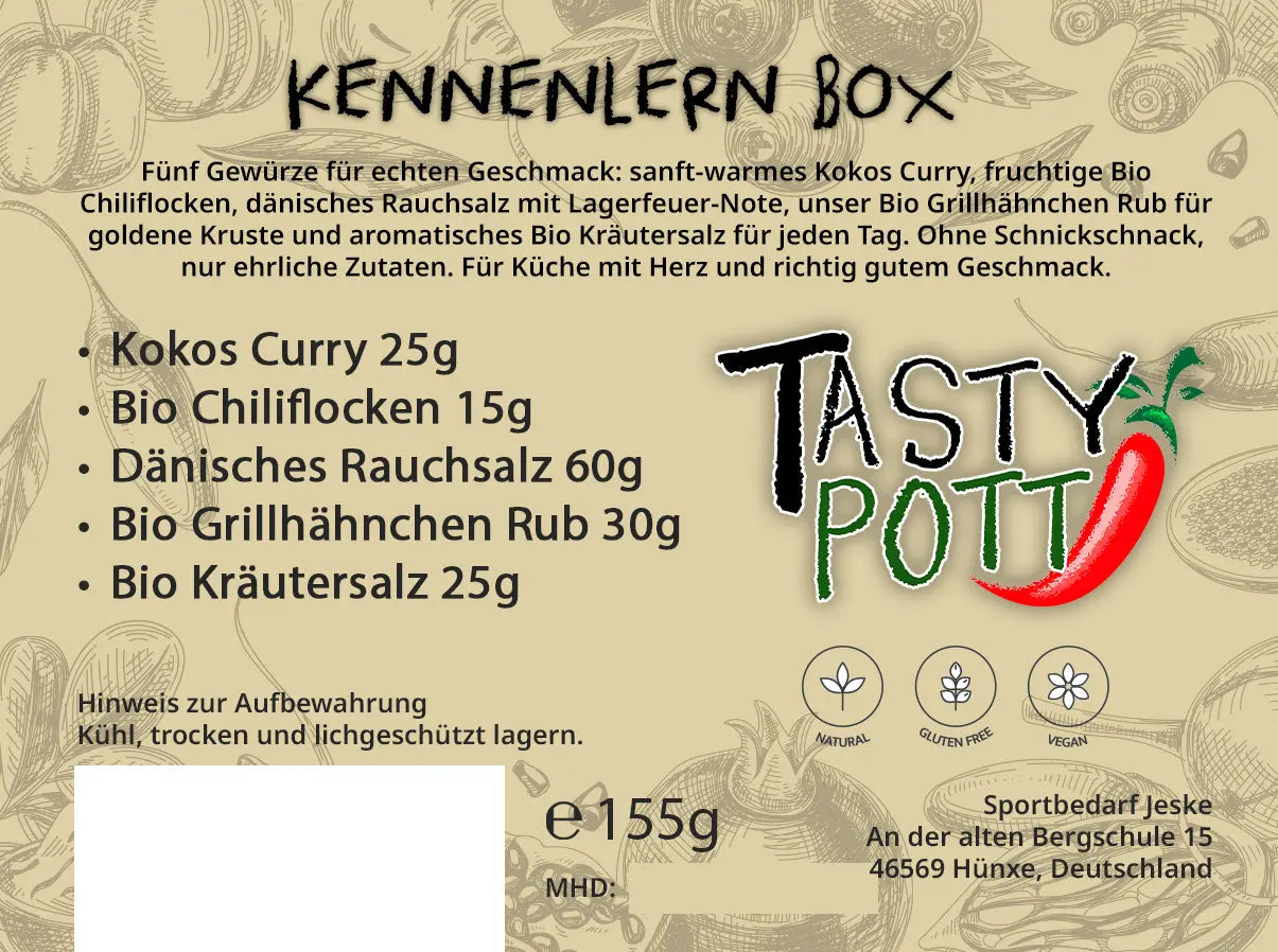 Tasty Pott Kennenlern-Box – 5 Gewürze Tasty Pott