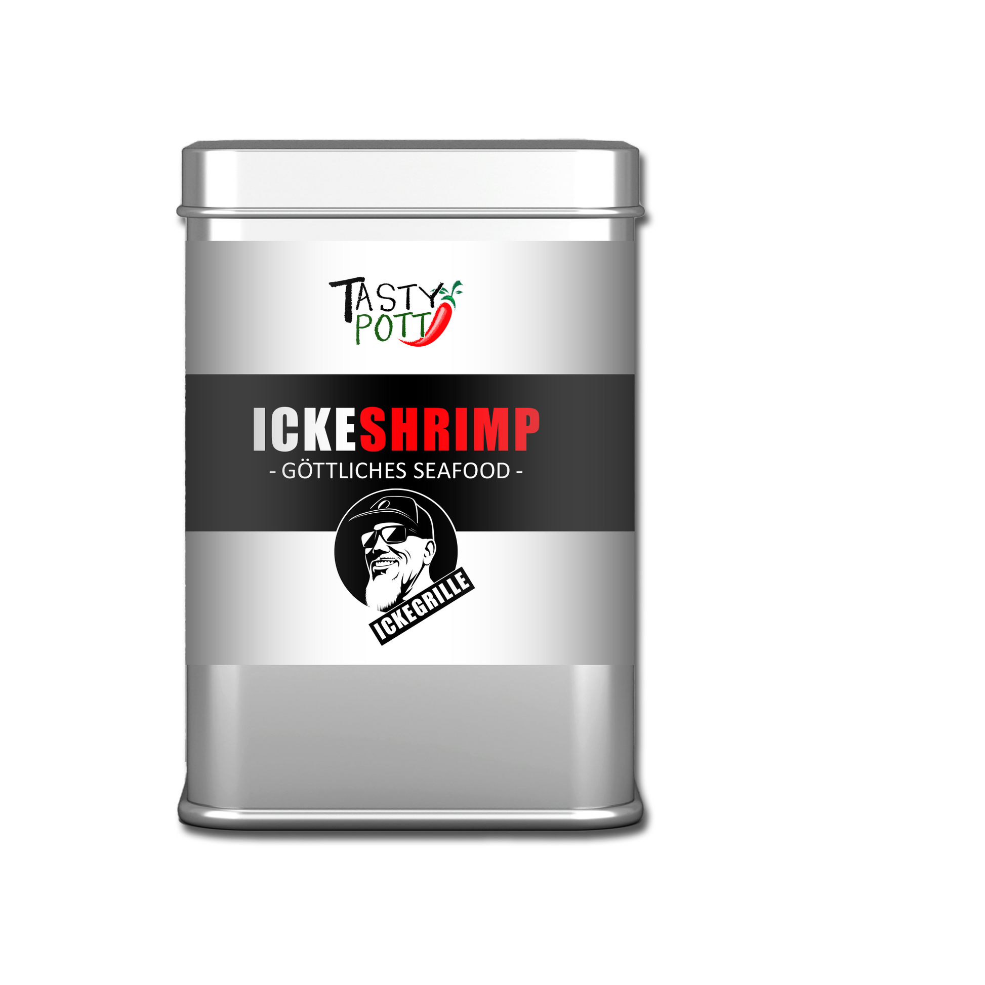 ickeshrimp gewürz 90g dose auf weißem hintergrund