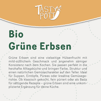 Bio Grüne Erbsen - ab 1kg Beutel von Tasty Pott