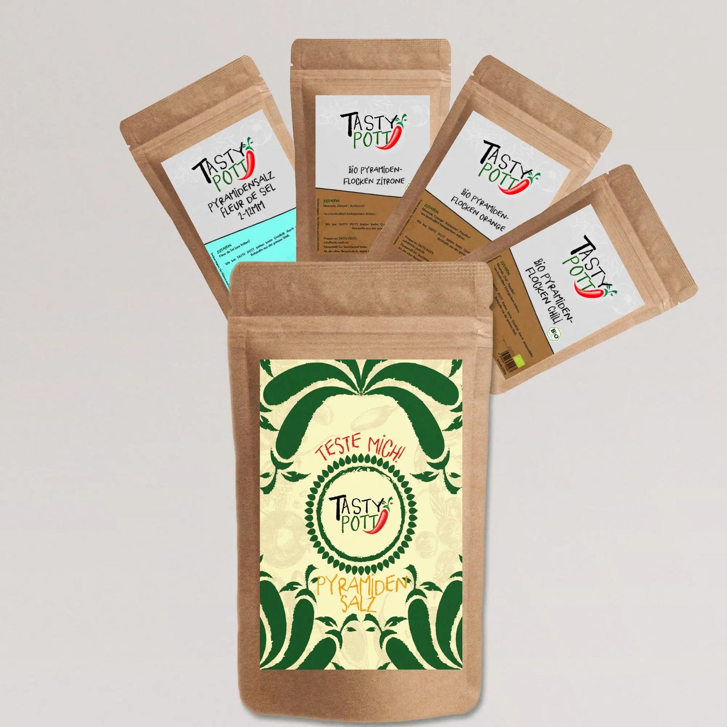 Tasty Pott Pyramiden Salz Set 4x30g – Salzflocken Probiergröße - Tasty Pott