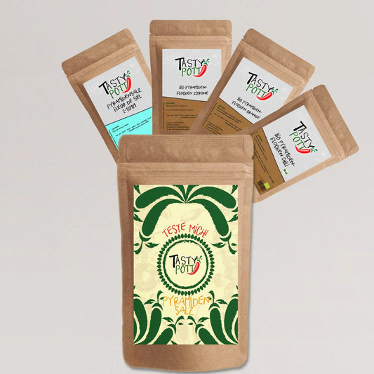 Tasty Pott Pyramiden Salz Set 4x30g – Salzflocken Probiergröße - Tasty Pott