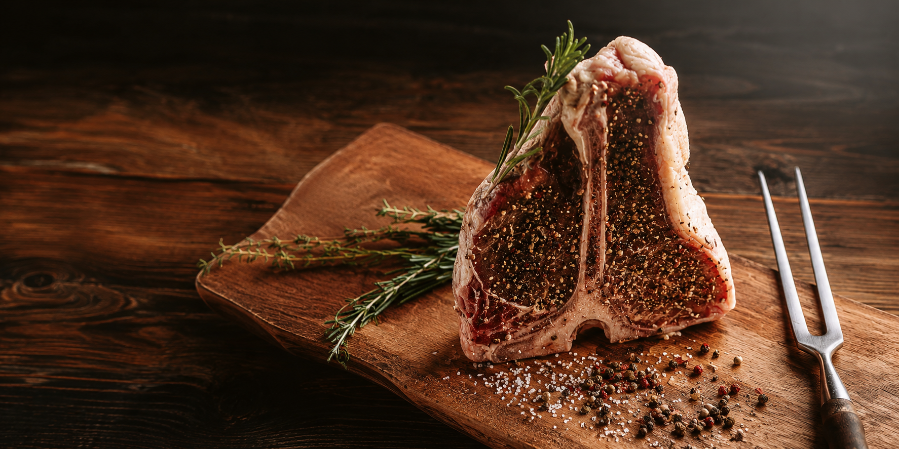 steak auf holzbrett mit gewürzen 