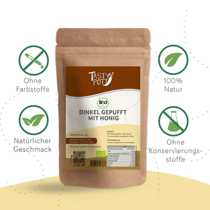 Bio Dinkel gepufft mit Honig - ab 400g Beutel