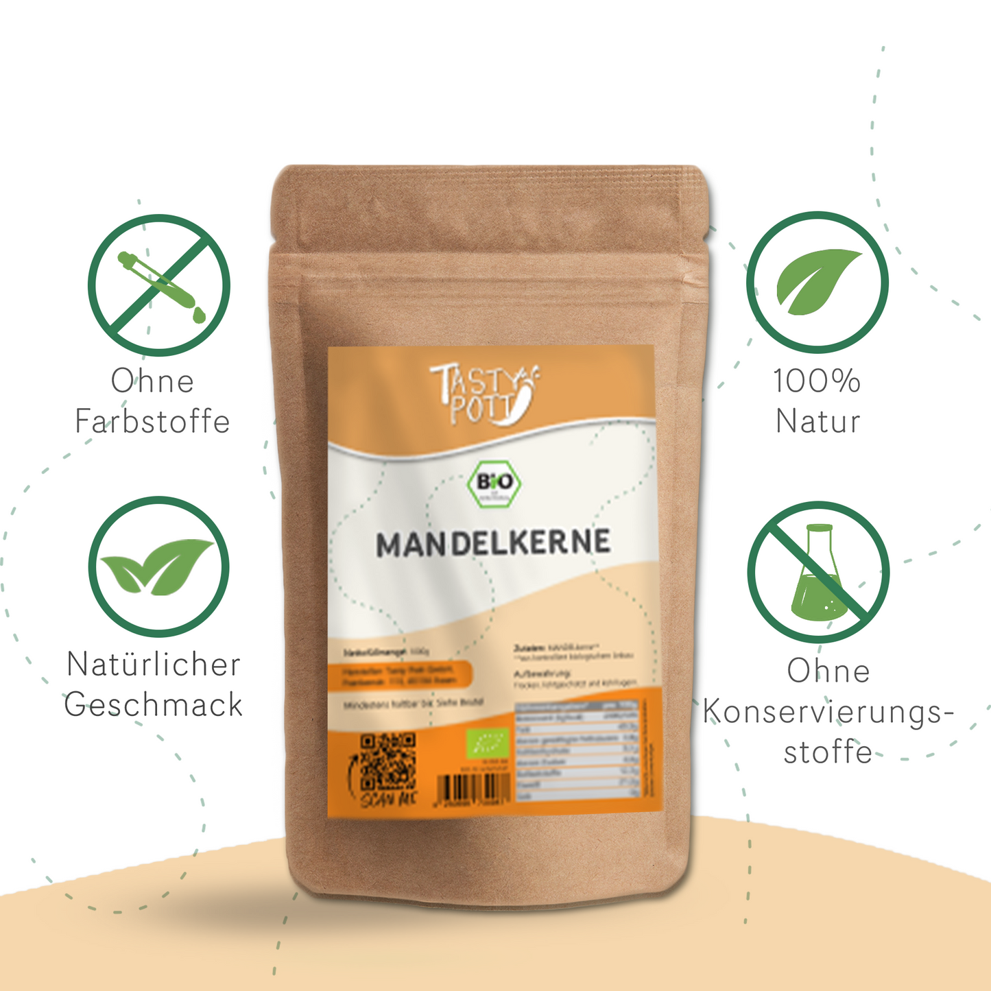 Bio Mandeln, unbehandelt - ab 1kg Beutel von Tasty Pott
