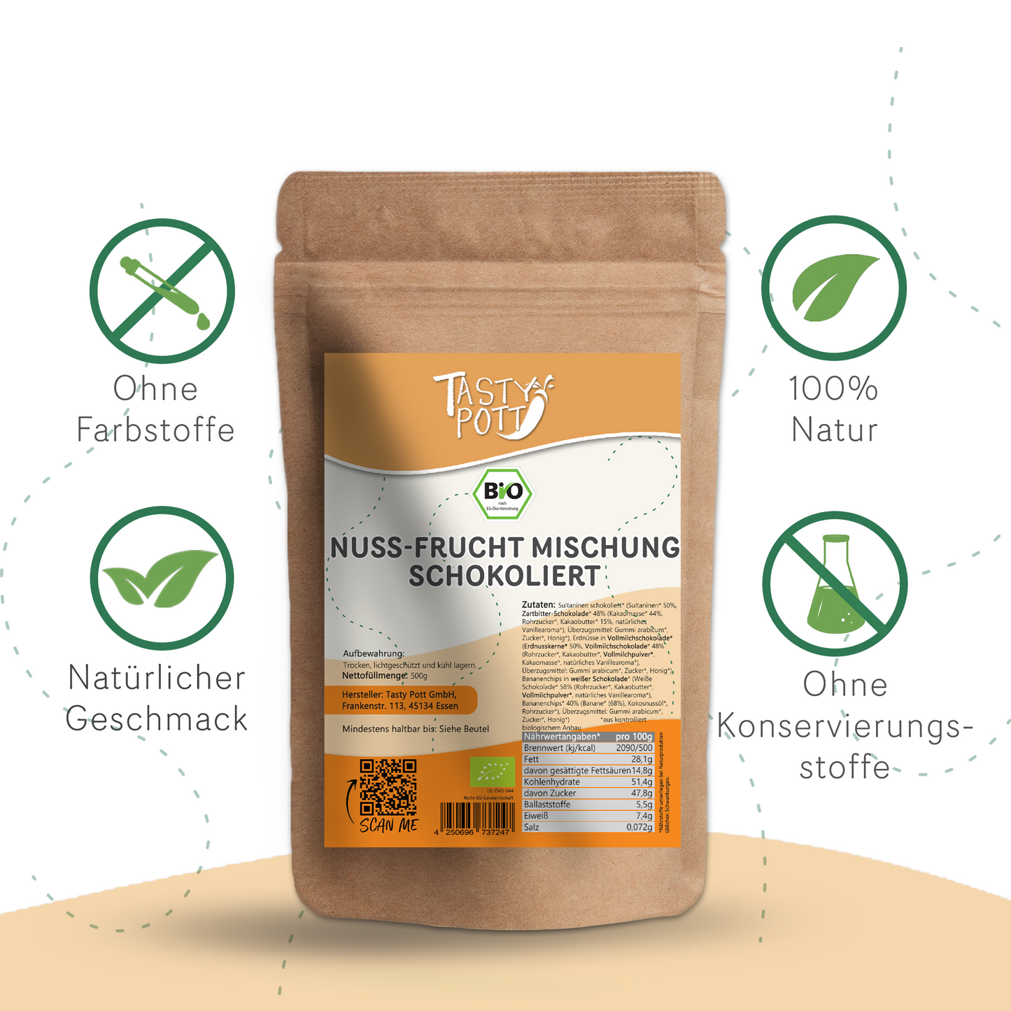 Bio Nuss-Fruchtmischung schokoliert - ab 500g Beutel