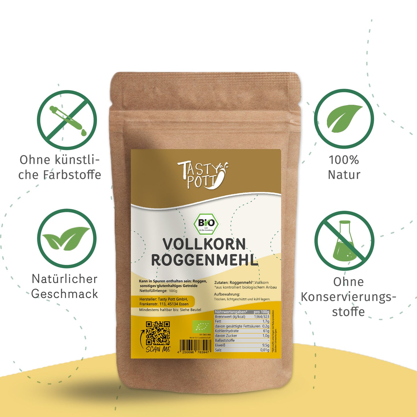 Bio Roggenmehl Vollkorn - Im Beutel ab 1kg von Tasty Pott