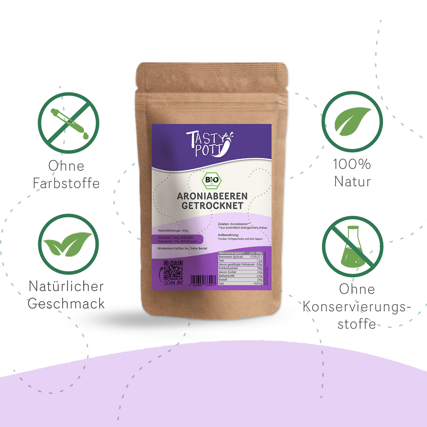 Bio Aronia Beeren getrocknet ab 1Kg von Tasty Pott