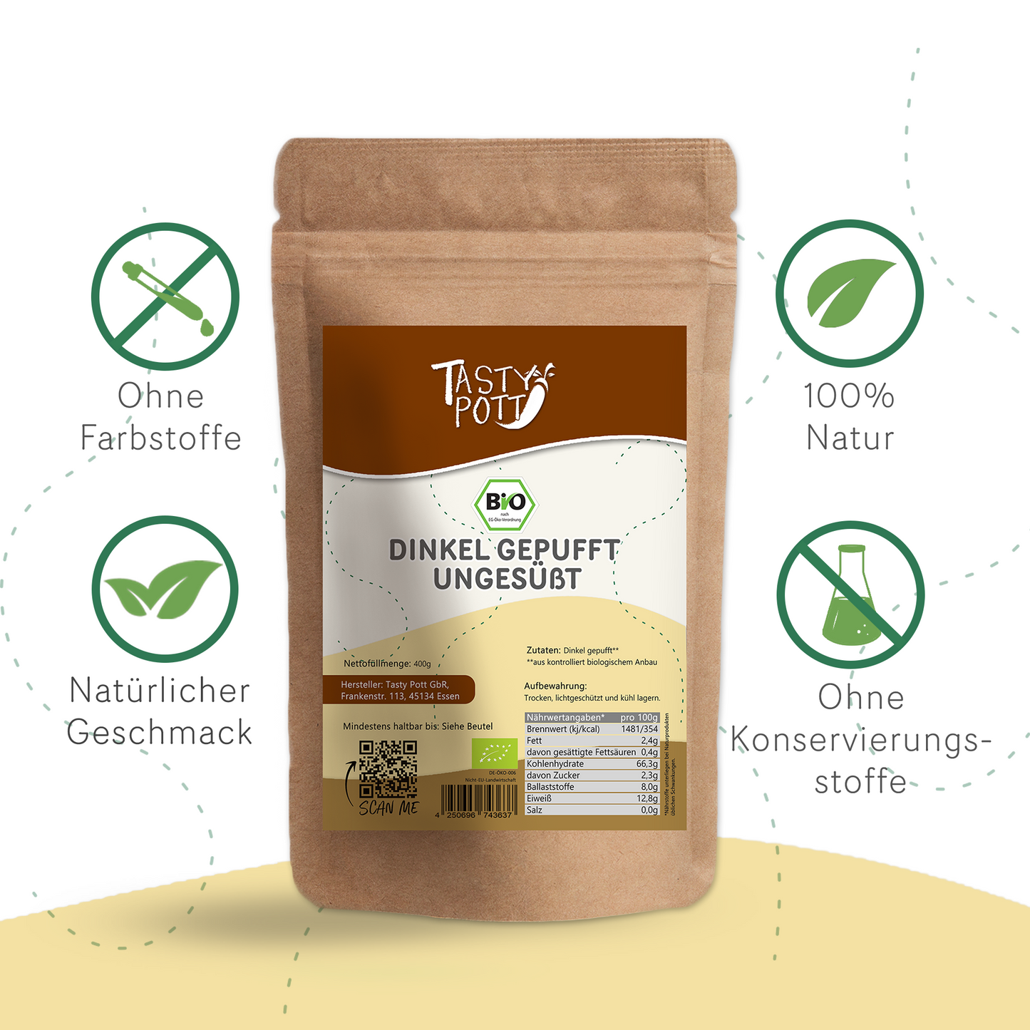 Bio Dinkel gepufft ungesüßt - ab 400g Beutel