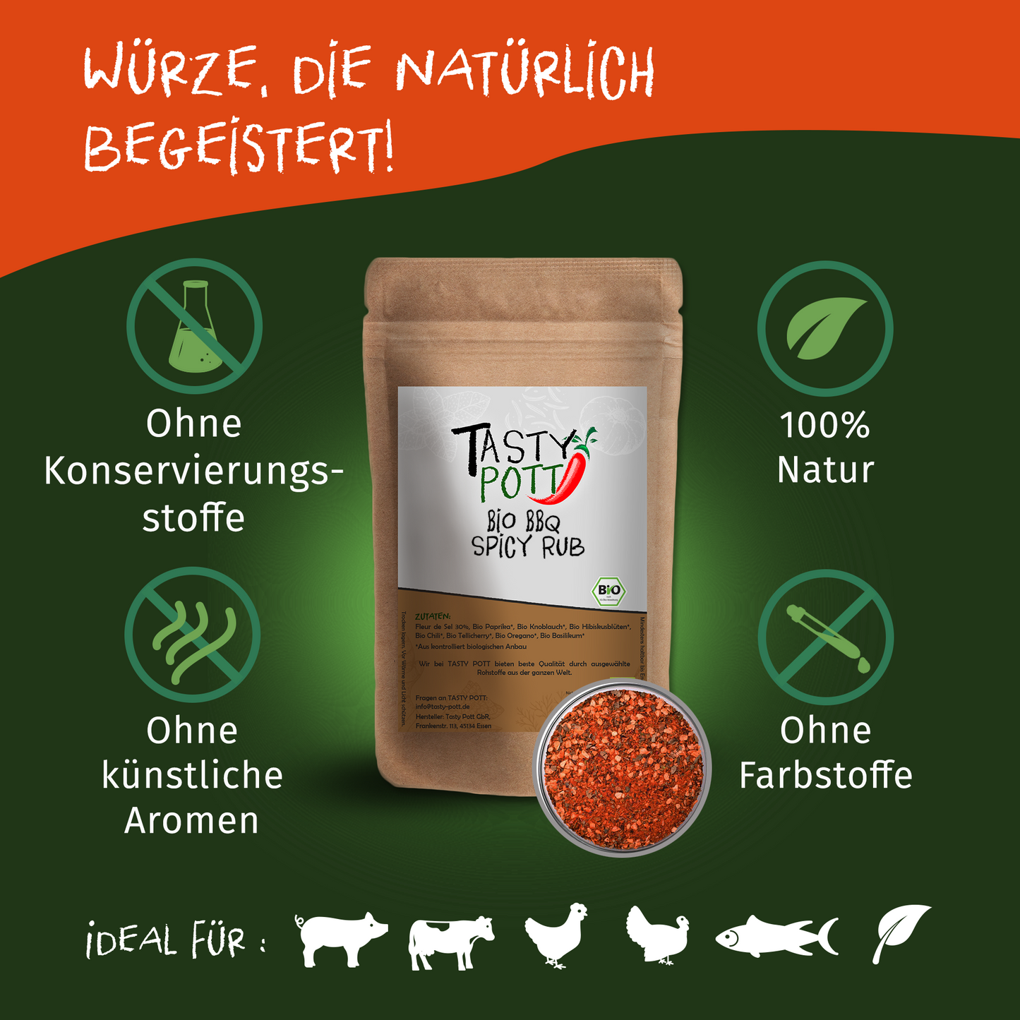 BBQ Rub Spicy - Bio Grillgewürz - 100g Dose