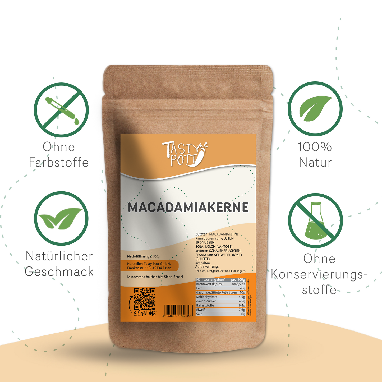 Macadamianüsse ab 500g - im Beutel von Tasty Pott