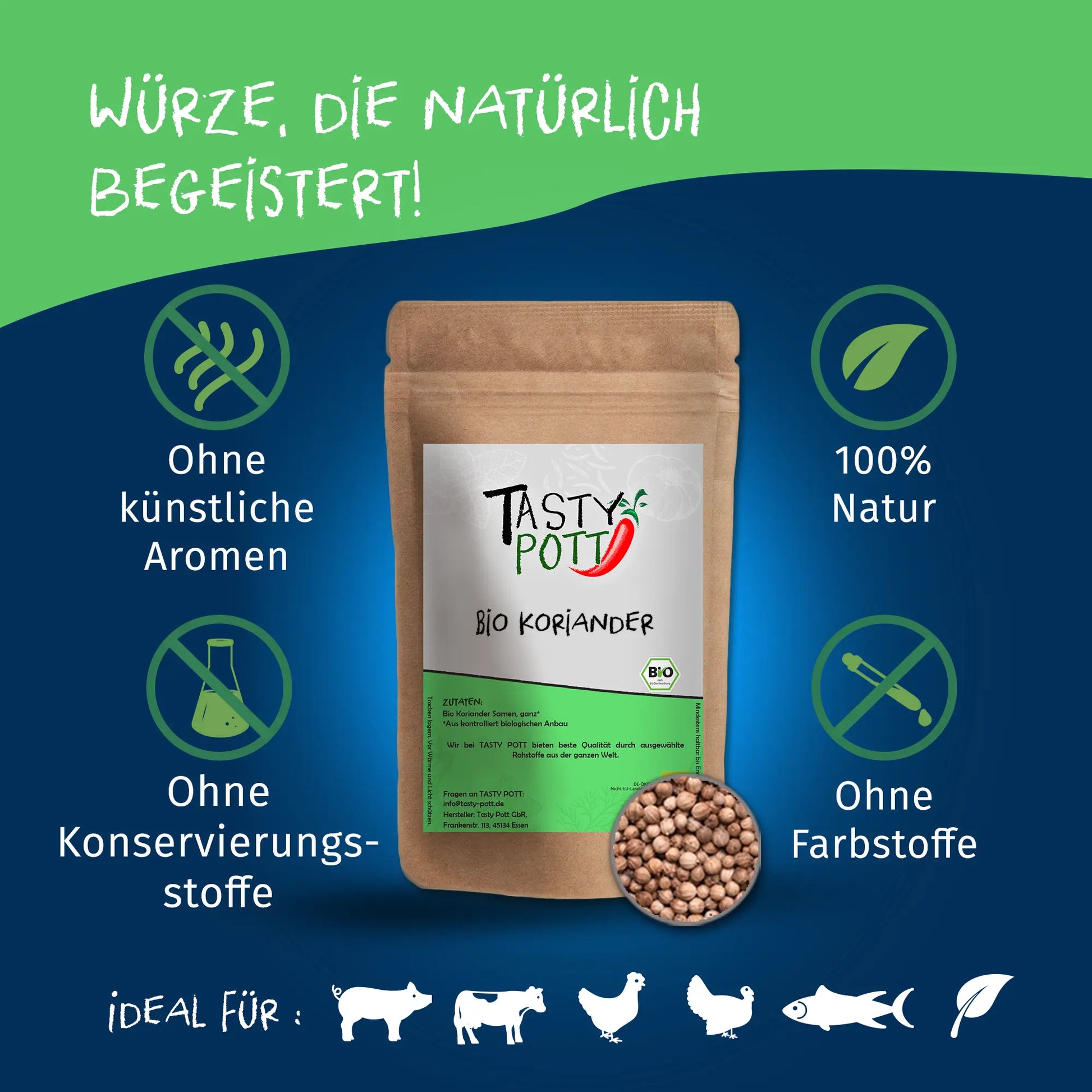 Tasty Pott Bio Koriander ganz - Nachfüllbeutel 100g - Tasty Pott