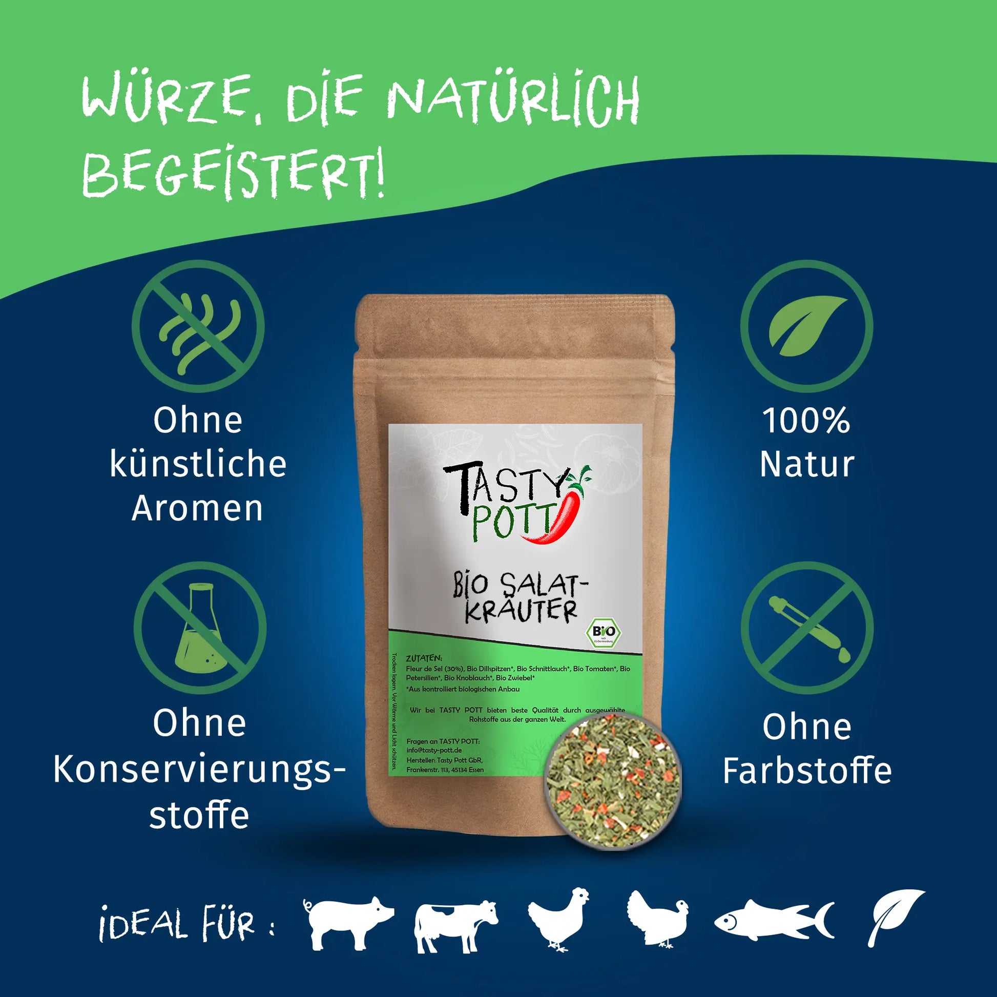 Bio Salatkräuter - Aromatische Gewürzmischung für Salate Tasty Pott