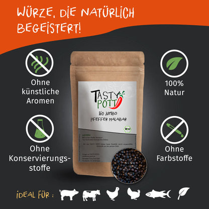 Tasty Pott Bio Jumbo Malabar Pfeffer Nachfüllbeutel 100g - Tasty Pott