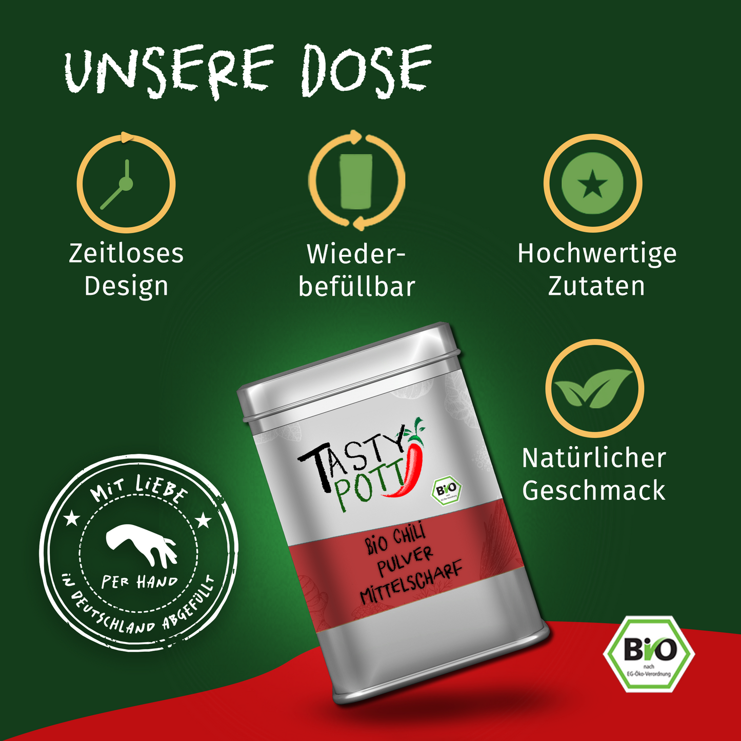 Bio Chilipulver mittelscharf - Im Beutel ab 30g von Tasty Pott