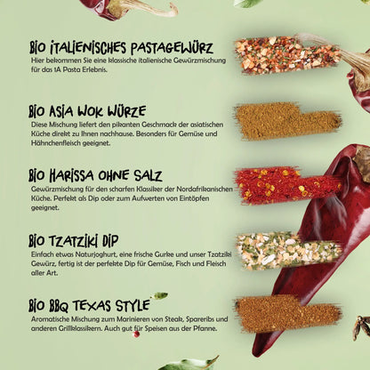 Bio Gewürz Set mit Schürze - 500g internationale Küchen Tasty Pott