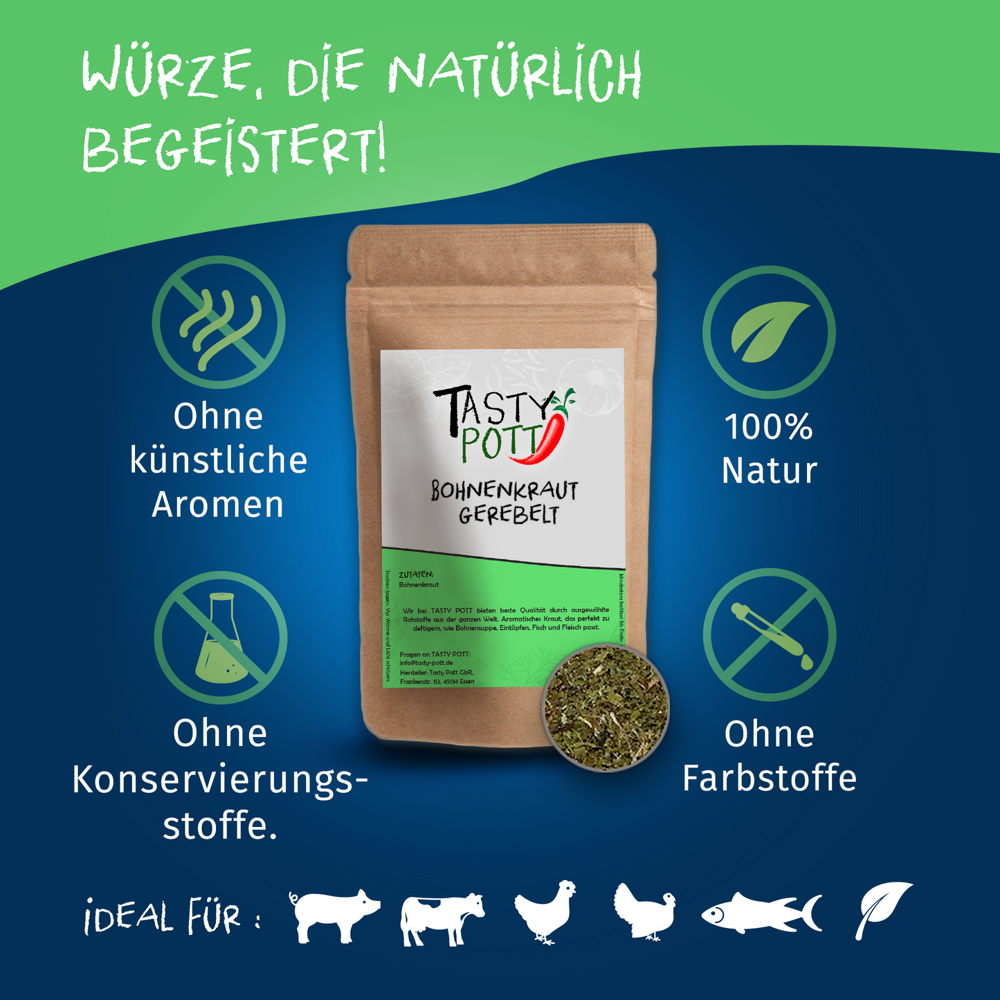 Bohnenkraut gerebelt ab 30g Nachfüllbeutel von Tasty Pott