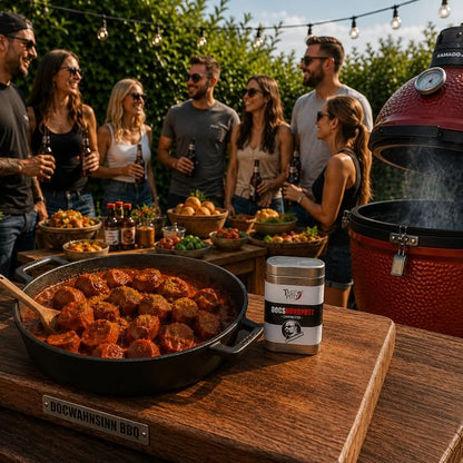 docsruhrpott carpaccio gewürz auf holzbrett neben currywurst im dutchofen