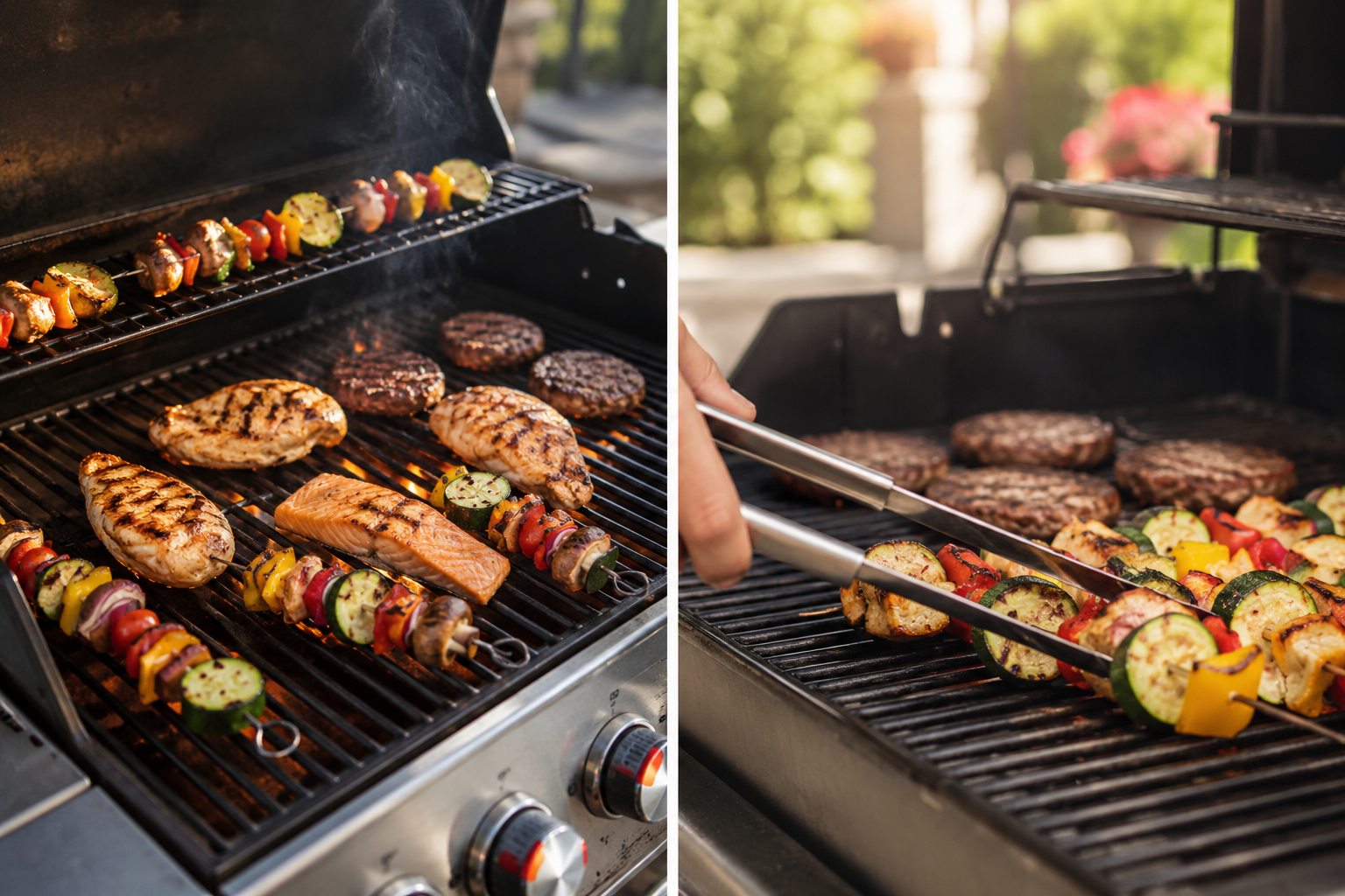 gasgrill mit grillfleisch grillgemüse