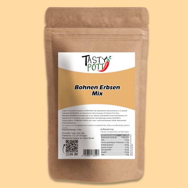 Tasty Pott Bohnen-Erbsen Mix, geröstet und gesalzen 1000g Beutel